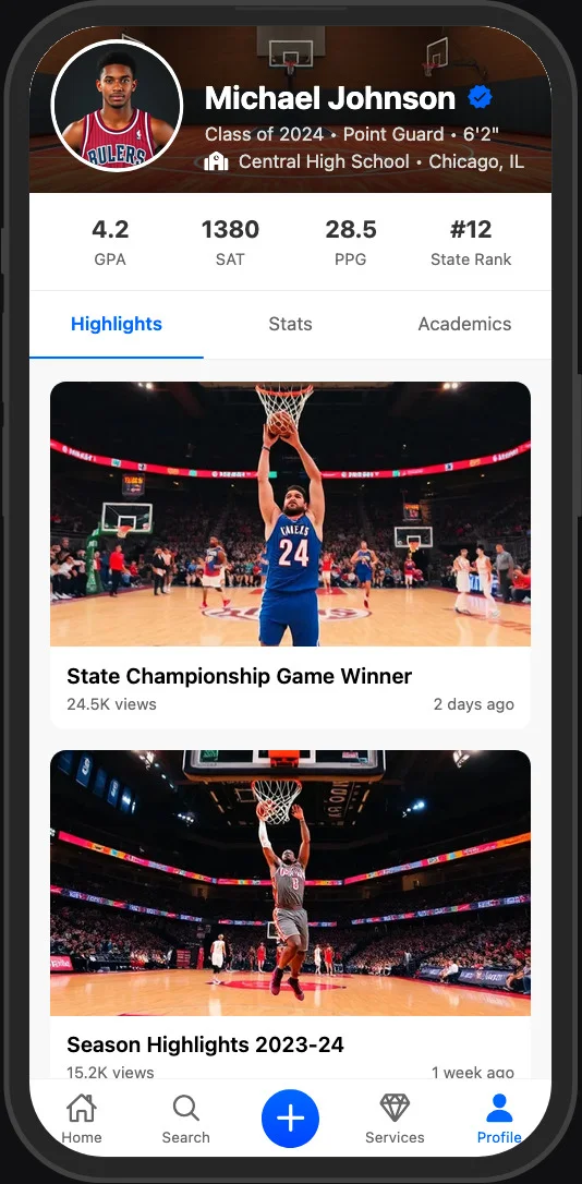 Connected Athletics App - Athlete Profile Page